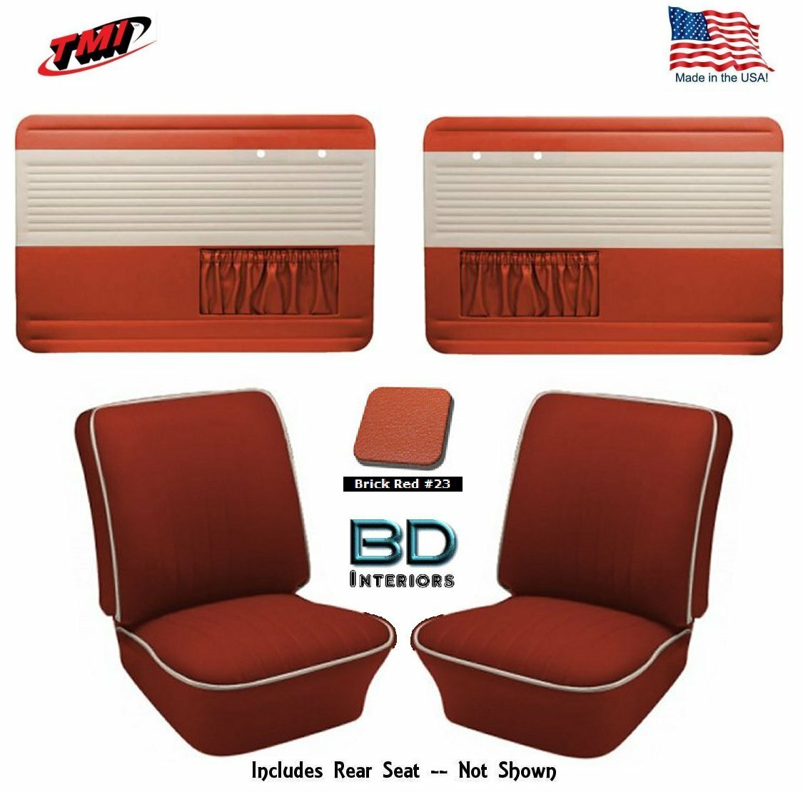 1954 - 1955 VW Bug, OEM Door Panel & Upholstery Kit Sedan - Brick