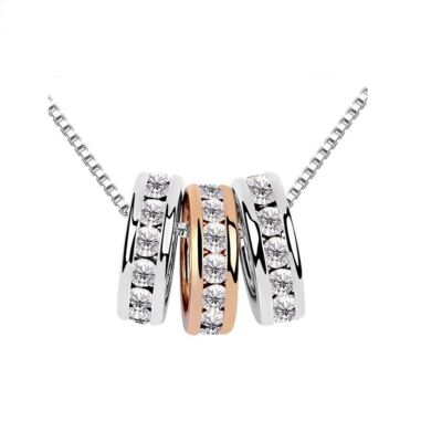 Dreifach Ring Halskette Drei Kreise Liebe Anhänger Rosegold Silber Hochwertig UK