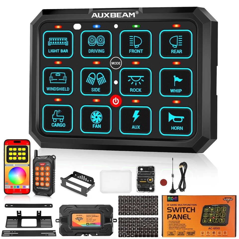 AUXBEAM 12 Gang RGB Switch Panel bluetooth APP & Remote Control for Peterbilt - Image 2 of 4