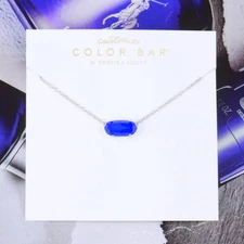 CLEARANCE!! Kendra Scott Ever Cat's Eye Cobalt Blue Necklace Earring Silver Tone