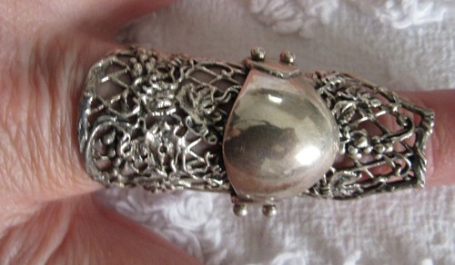 Sterling Silver Handmade Filagree Jointed 3 Section Armour Ring Vintage - Picture 4 of 6