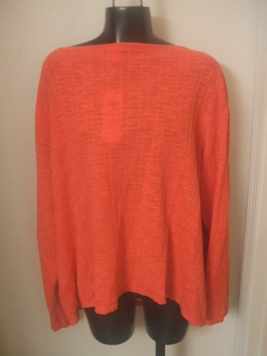 Eileen Fisher 3X Strawberry Scoopneck Box Top Org Cottn Linen Slub NWT $188 Grid - Picture 10 of 12