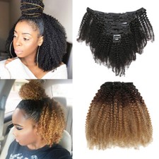 Afro Kinky Curly Clip In Hair Extensions Ombre Curly Hair Wefts 4B 4C Full Head