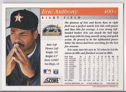 M) 1994 Score Baseball Trading Card - Eric Anthony #400 - Picture 2 of 2