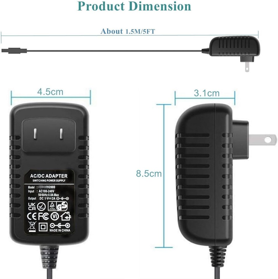 Adaptateur Secteur 9V 2A - Chargeur Universel DC 5.5x2.5 Mm, Entrée 100-240V - Compatible Arduino, Appareils électroniques 9V