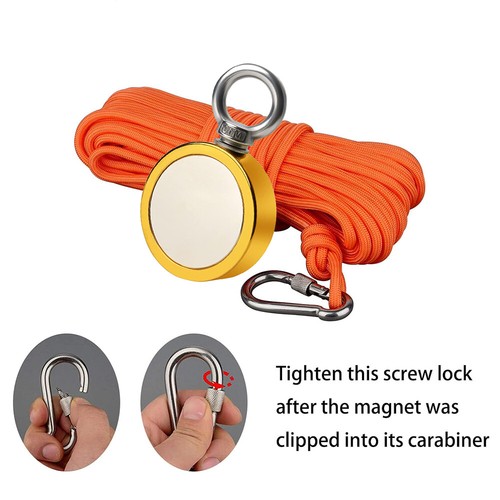 Fishing Magnet Kit Upto 1800LBS Pull Force Super Strong Neodymium Rope Carabiner - Picture 11 of 12