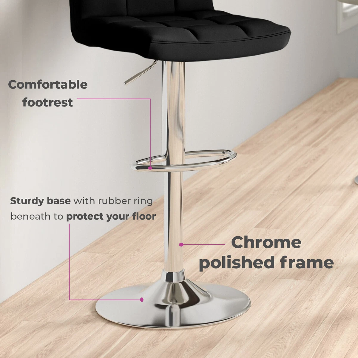 Neo 2x Faux Leather Chrome Breakfast Back Bar Stool Swivel Kitchen