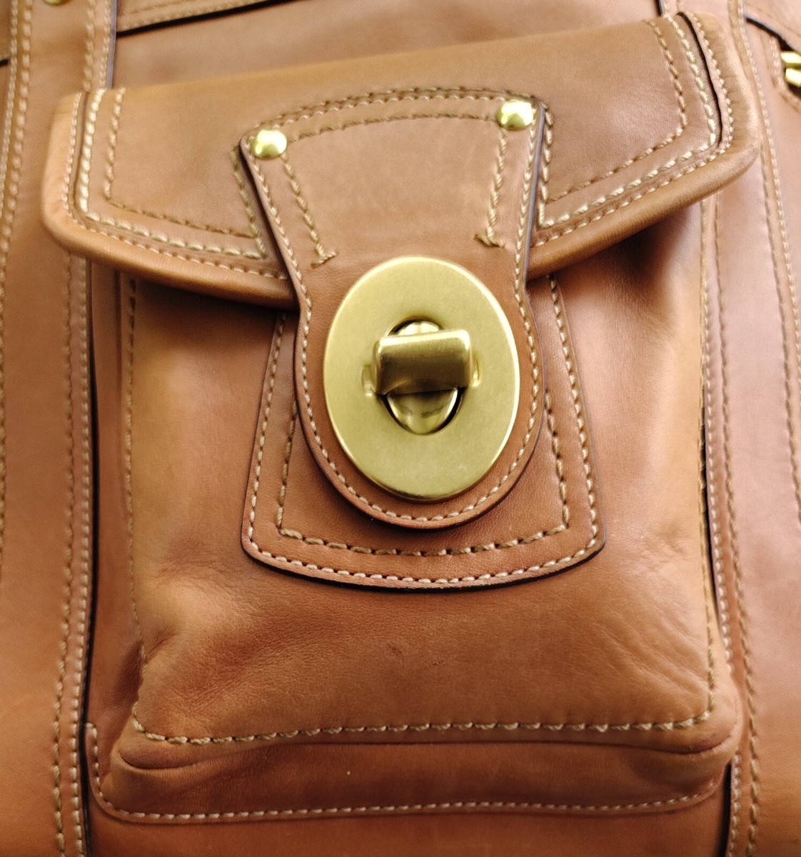 Coach MEDIUM F12888 Vintage Gigi Caramel Leather Turnlock Tote | eBay