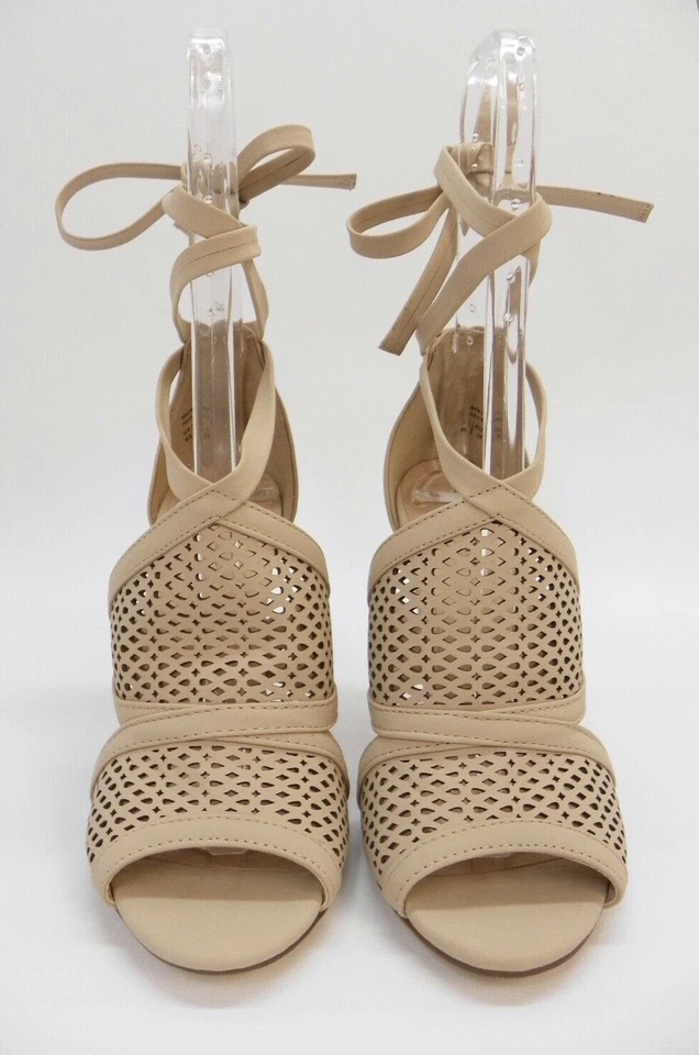 Call It Spring Womens Shoe Rounkles Peep Toe Tie Up Block Heel Sandals Beige - Image 4 of 4