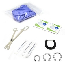 10-Pcs Septum Piercing Kit - Horseshoe Circular, Septum, Needle, Forceps, Gloves