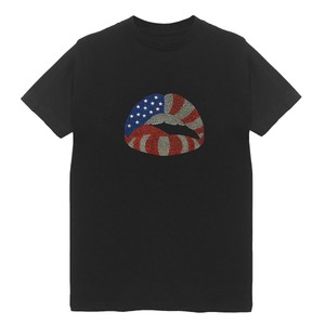 USA-Flag-Lip-Women-039-s-Crew-Neck-T-Shirts-Plus-Size-Handmade-Bling-Cotton-Patriot