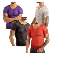 US Men Clubwear Cutout T-Shirt Tank Top Tops Fishnet Vest Sleepwear Blouse Sport