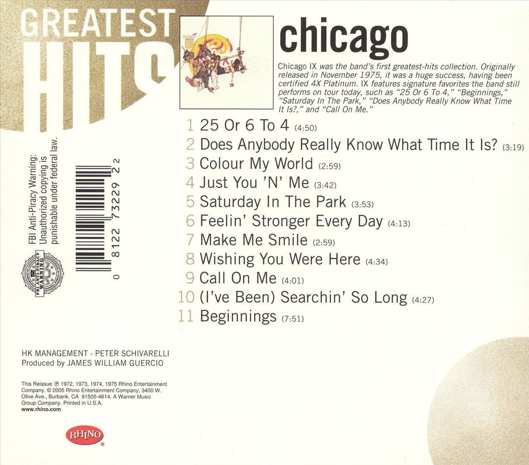 CHICAGO CHICAGO IX GREATEST HITS [RHINO] NEW CD 81227322922 eBay
