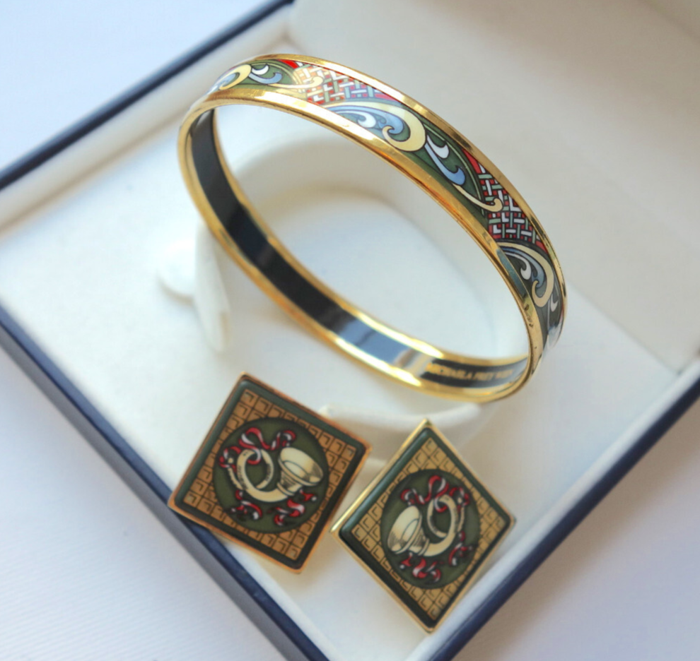 RARE MICHAELA FREY WILLE Jewelry Set Enamel Bracelet & Ear Clips RARE MICHAELA FREY WILLE Jewelry Set Enamel Bracelet & Ear Clips