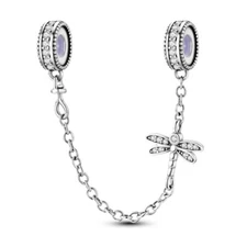MULA 925 Silver Charm Safety Chain Dragonfly Rubber Stopper For Women Bracelet