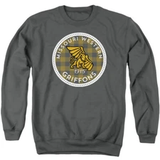 Missouri Western Adult Crewneck Sweatshirt Plaid Badge, Charcoal, S-3XL