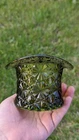 EXTRA LARGE FENTON 3" Top Hat GLASS Toothpick Holder DAISY & BUTTONS Green