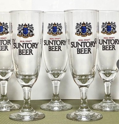 Set of 6 Suntory Beer Pilsner Glass set Vintage Japan 80s 200ml Barware Box Rare