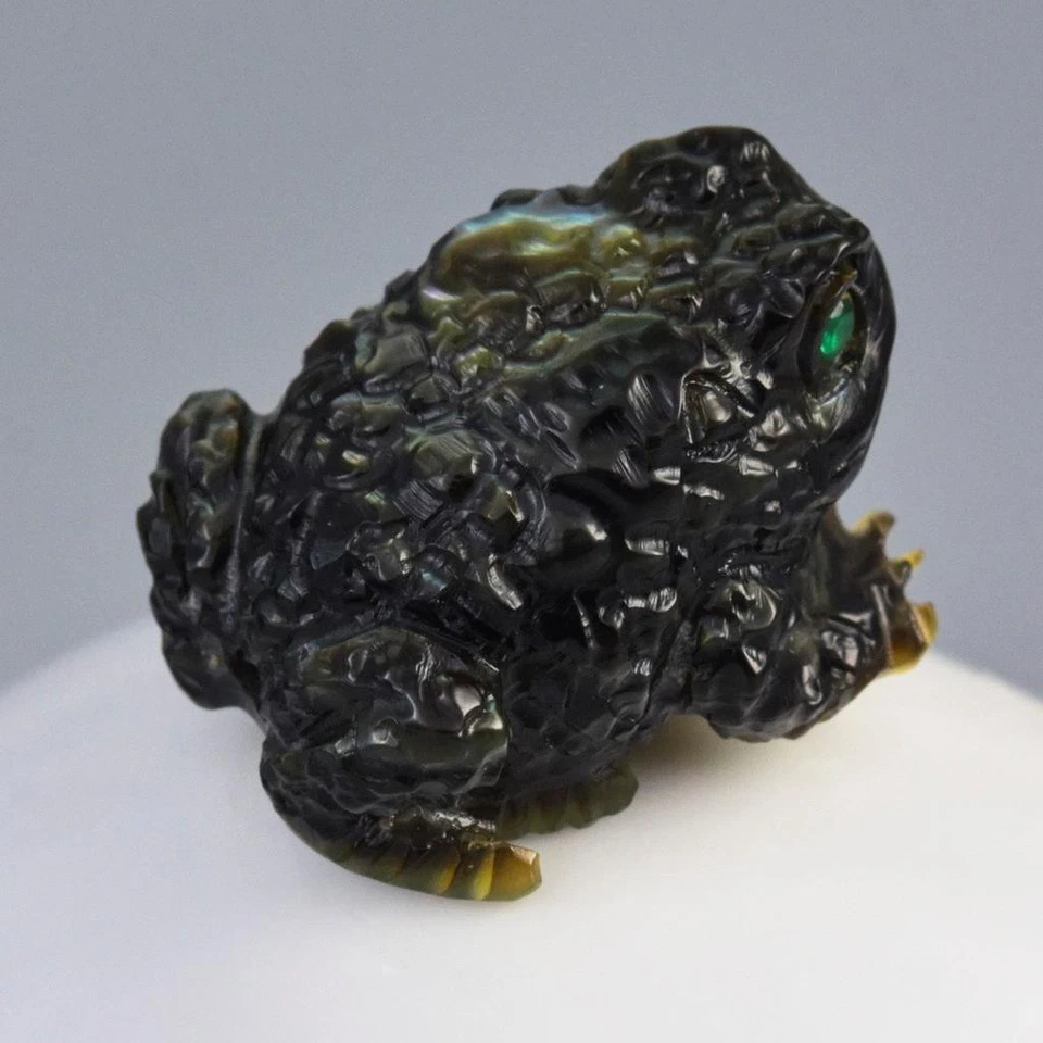 Coleção ou joias esculpidas em contas de sapo concha de madrepérola preta 5,36 g - Imagem 2 de 4