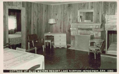 Cottage Interior, Blue Waters Resort, Lake Norfolk, Henderson, Arkansas AR RPPC