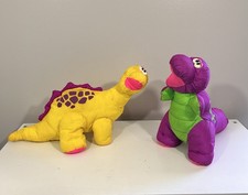 Vintage Fisher Price Puffalump Dinosaur Plush 1992 Lot of 2 Purple Yellow Work