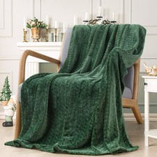Cozy Throw Blanket 50x60, Flannel Fleece Sofa Bed Office, Green