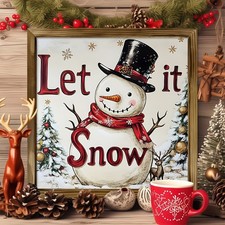 Christmas Snowman Let It Snow Wooden Framed Sign Festive Wall Art Holiday Decor