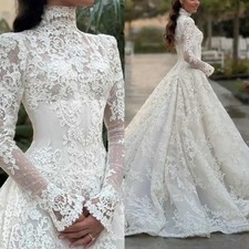 Luxury A-Line Wedding Dress With Full Floral Appliques Lace Bridal Gowns Formal