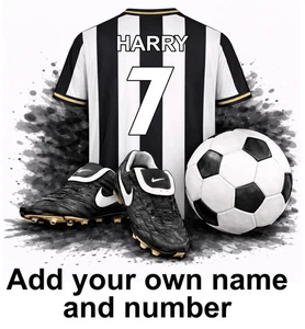 Personalised Newcastle Football Shirt & Boots Vinyl Sticker Name Number Decal