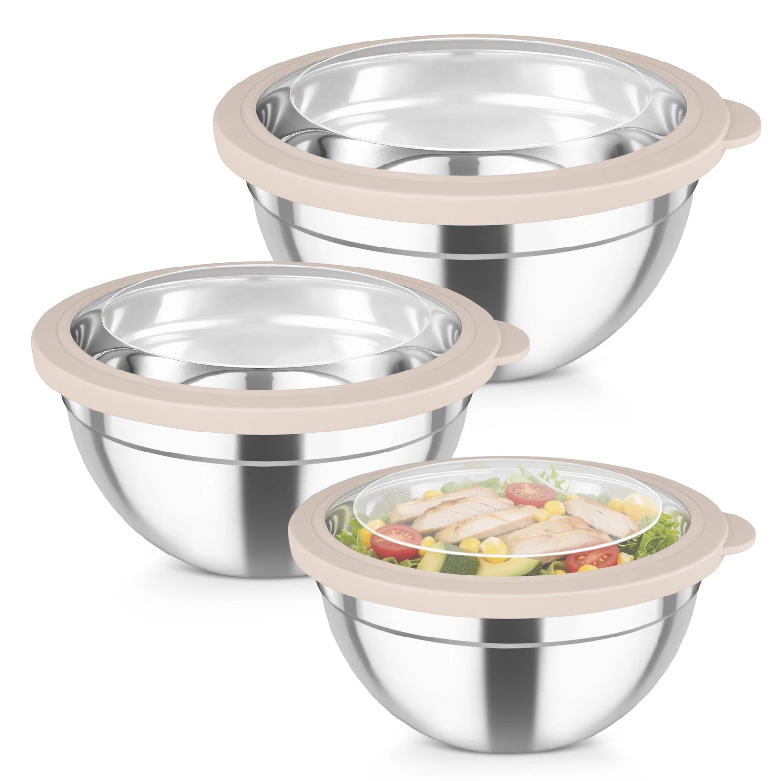 Mixing Bowls with Lids, 4.5/3/1.5 QT Stainless Steel Nesting Salad Bowls with...