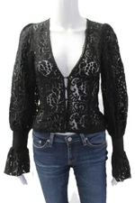 Pretty Little Thing Women Black Floral V-Neck Long-Sleeve Blouse Size S