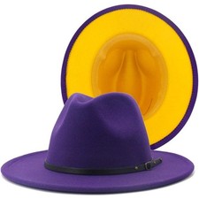 Fedora Hats for Women Men Wide Brim Two Tone Felt Panama Hat with Belt-Buckle