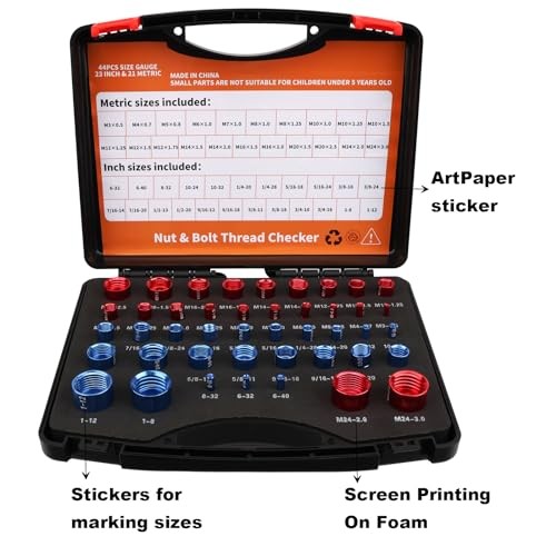 44pcs Nut and Bolt Thread Checker, Thread Gauge for Tricky Areas, 23 Inch & 21 