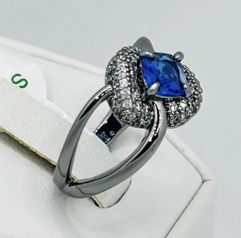 Bomb Party RG51769 ‘Now You See Me’ LC Swiss Blue Topaz Hematite Plating Sz 7