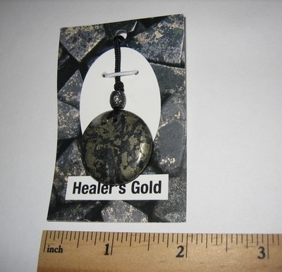 27mm POLISHED NATURAL HEALER'S GOLD STONE MINERAL CORDED ROUND DISC PENDANT  *1