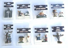 FG Square Halloween Village Accessory Lot Of 8 Scarecrow & Ghosts Decor