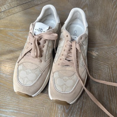 Coach CitySole Tech Runner Khaki Monogram Suede Sneakers Womens Size 8B