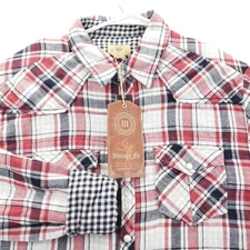 NEw TreVero Shirt Men Medium Red Blue Plaid Western Pearl Snap Flip Cuffs Casual