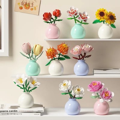 Baustein Set Blumenstrauß Topfpflanze Spielzeug Deko Modell Kunststoff