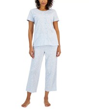 Charter Club Women's 2-Pc. Cotton Printed Cropped Pajamas Set SZ L