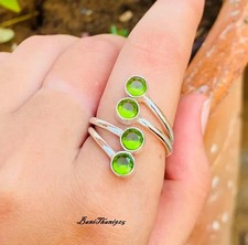Handmade 925 Sterling Silver Peridot Ring: Multi Stone Statement Ring All Size