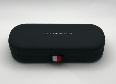 New Authentic Tommy Hilfiger Medium Case Sun Eyeglasses Case + Cleaning Cloth Bl