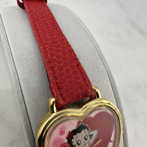 Vintage Gold Tone Pink Dial Heart Shape Betty Boop Women’s Watch, New Battery - Picture 4 of 14