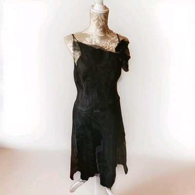 BNWT BLACK GOTH MATT SATIN WONKY DRESS STRING STRAPS WITH MESH OVERDRESS SIZE 12
