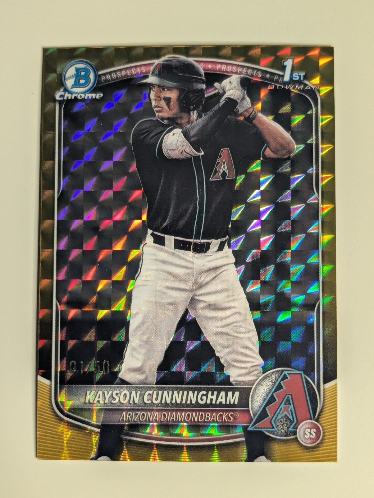 Kayson Cunningham 2025 Bowman Draft Chrome 1st Gold Refractor 01/50 Diamondbacks