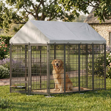 Large Outdoor Dog Kennel Metal Dog Run Pen Enclosure Roof Cover 7.94x4.13x5.95