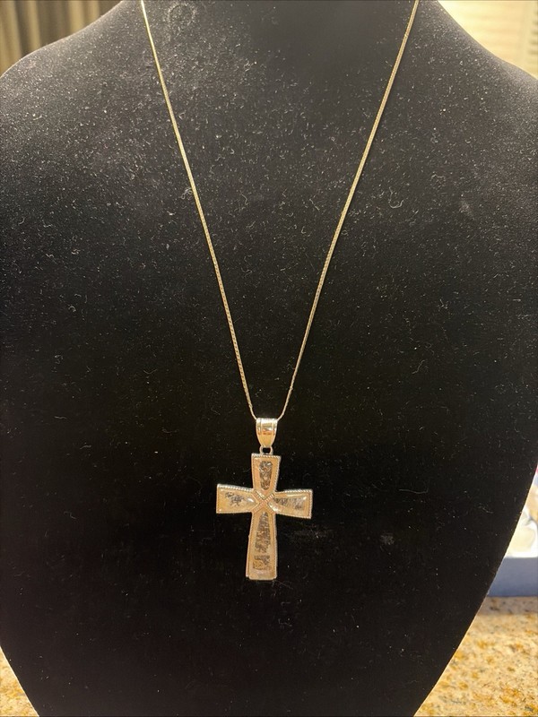 Rutile Quartz Cross Pendant Necklace 25 Inches in Silvertone 12.25 ctw