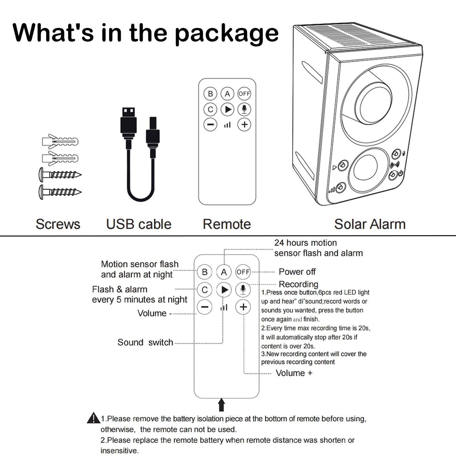 Solar Outdoor Motion Sensor Alarm - Dog Barking & Gunshot Sound 130db Motion ...
