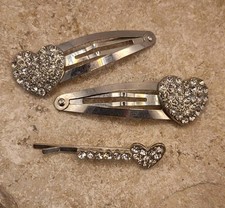 Vintage Heart Shaped Rhinestone Barrette Hair Accessories Hair Clips Silver Tone