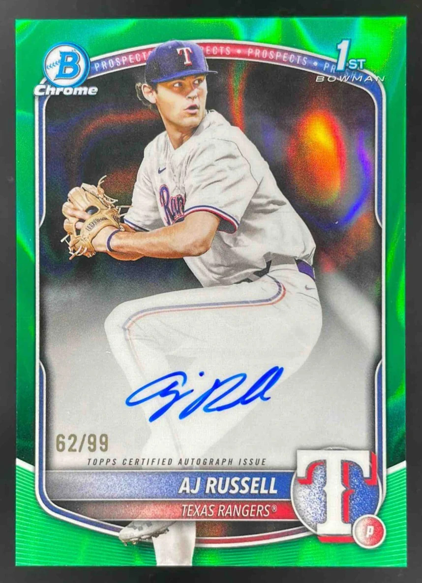 2025 Bowman Draft Chrome Green Lava Refractor #CPA-AR AJ Russell RC Auto /99